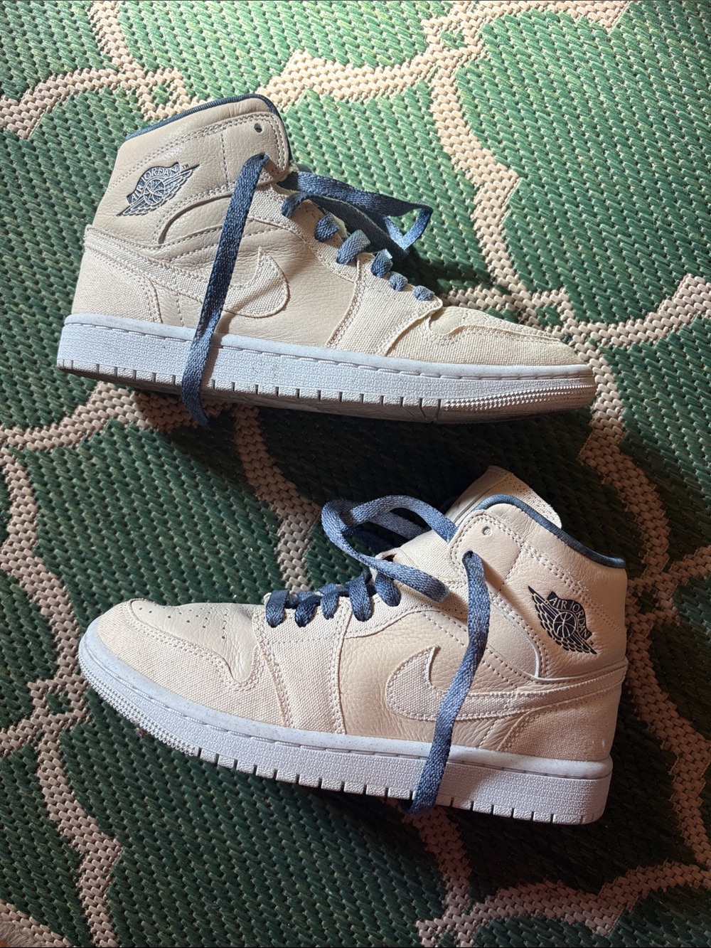Jordan Women High-Top Sneakers in Cream with Blue Laces